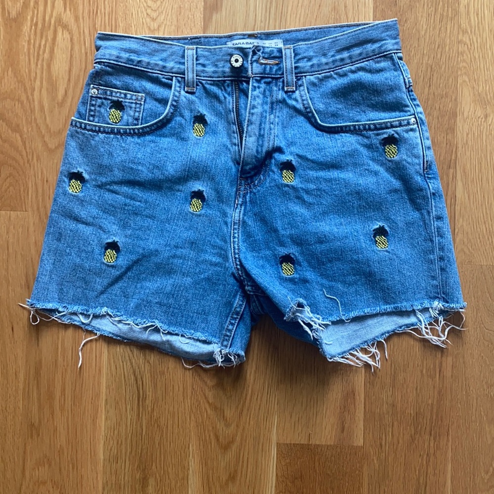 Zara; pineapple jean shorts